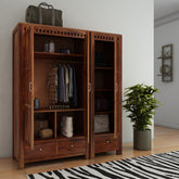 Amer Solid Sheesham Wood Wardrobe Set (Natural Finish)